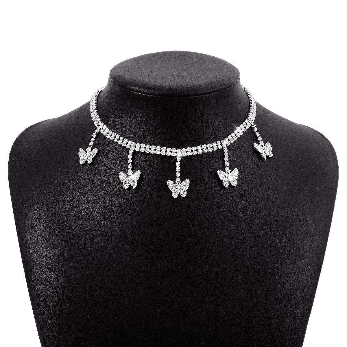 N1661 Small Fresh Butterfly Claw Chain Necklace Rhinestone Tassel Fairy Temperament Necklace Sweet Girl Heart Necklace
