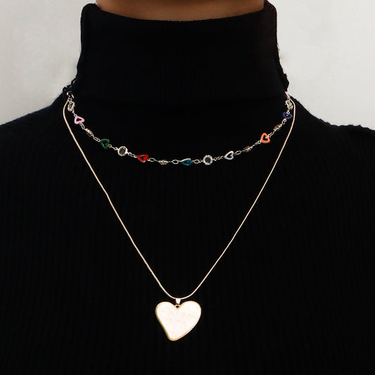 Jewelry color mini love crystal stacked necklace female clavicle chain sweet niche personality necklace