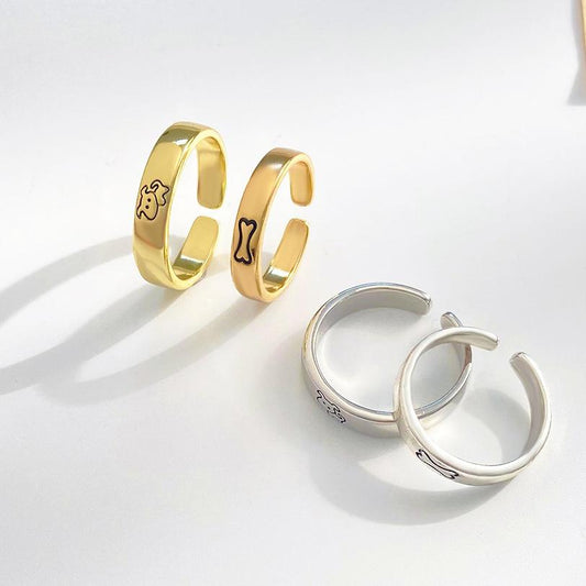 Ins cartoon cute couple ring fashion simple niche design bone puppy opening index finger ring