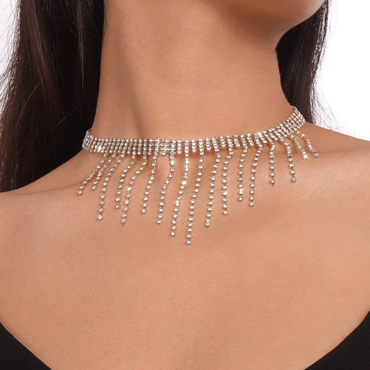 N1522 Light Luxury Rhinestone Tassel Sexy Necklace Dinner Party Night Personality Necklace
