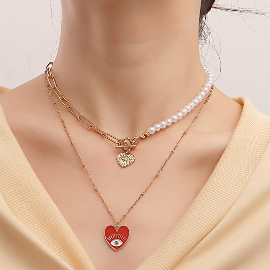 Jewelry Simple Acrylic Devil's Eye Stitching Clavicle Chain Retro Imitation Pearl Beaded Necklace