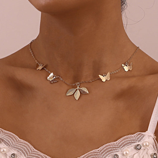 Jewelry simple and adjustable clover butterfly pendant necklace female cold ins female necklace