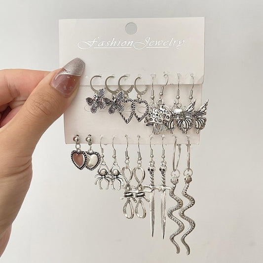 Ins Love Butterfly Earrings Set Female Retro Creative Snake Sword Mushroom Earrings Halloween Earrings