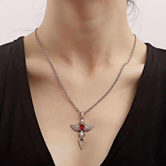 Jewelry ins geometric exaggeration French knight shield cross necklace niche design sense of light luxury