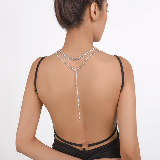 N146 Exaggerated Rhinestone Long Necklace Double Tassel Personality Fashion Necklace Internet Celebrity Retro Necklace