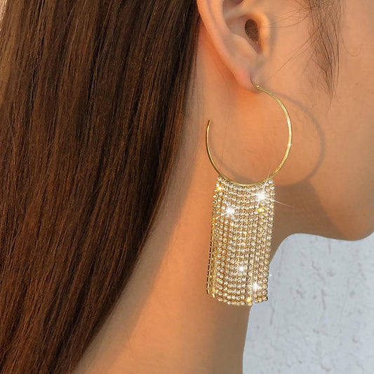 Light luxury earrings claw chain full of diamonds dinner temperament earrings exaggerated retro palace fashion earrings