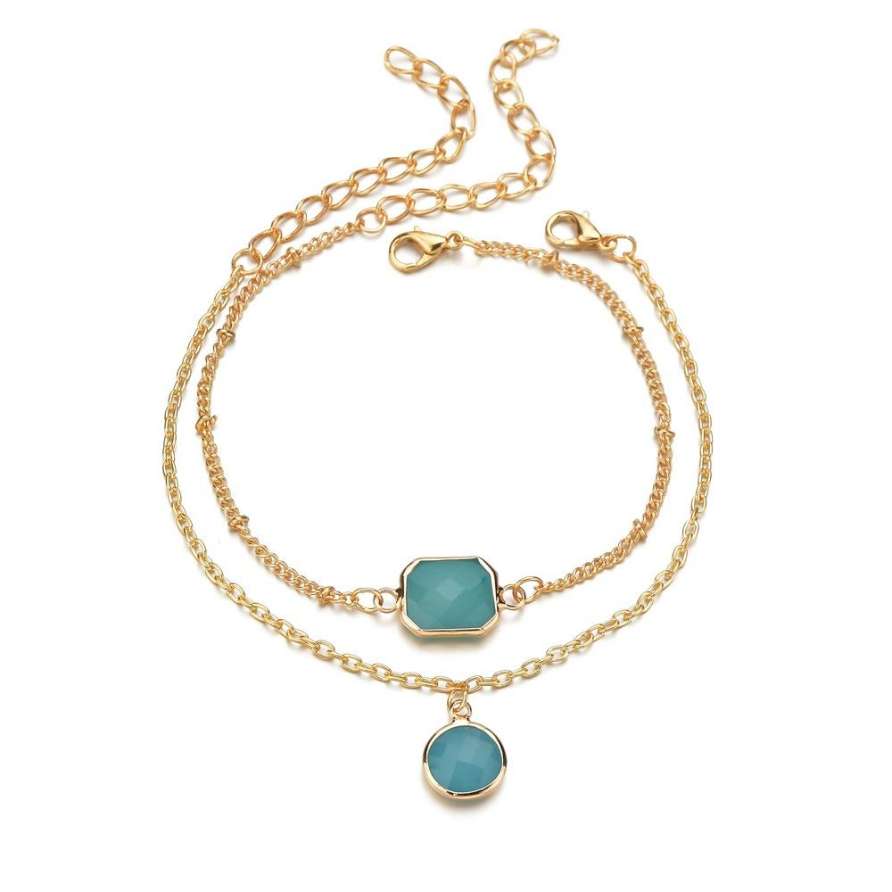 Fashion Jelly Green Bezel Diamond Bracelet Ladies Geometric Square Round Pendant Bracelet