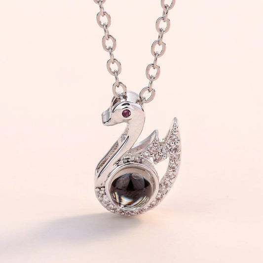 One hundred languages of the same style I love you necklace copper micro-inlaid zircon big belly swan pendant