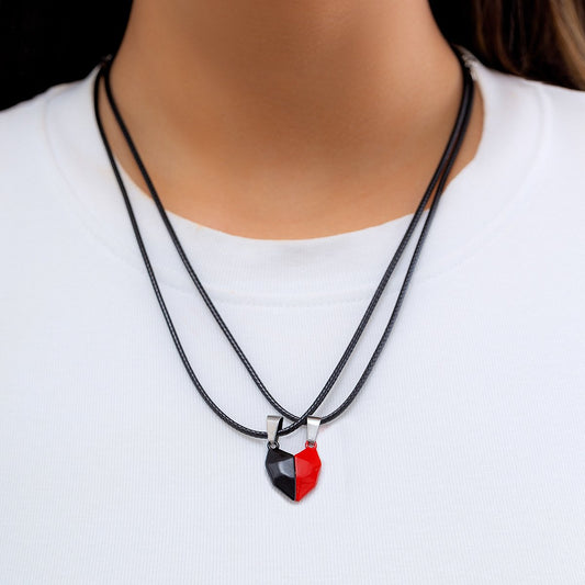 Jewelry punk magnetic suction heart-shaped couple necklace niche design hip-hop love pendant necklace