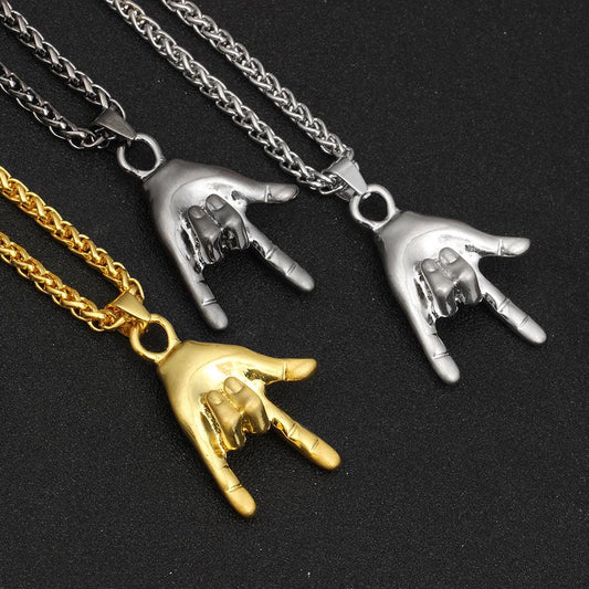 HIPHOP punk rock gesture necklace creative personality men's hip-hop ROCK pendant jewelry