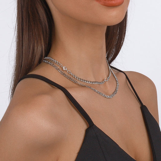 N143 Personality niche fashion hipster geometric stacked necklace micro-inlaid chain creative necklace female