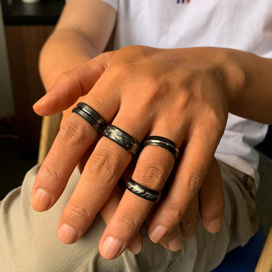 Trendy personality men's stainless steel black camouflage lettering set ring titanium steel fashion all-match ring