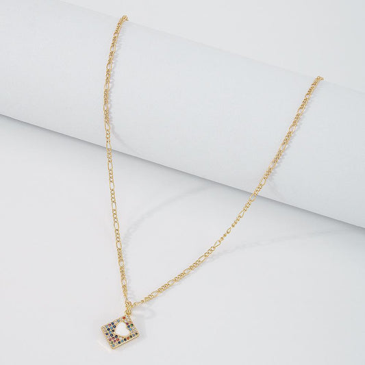 ZN93 Net Red Necklace Square Brand Color Zircon Micro-inlaid Love Necklace Retro Temperament Necklace