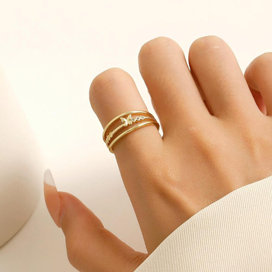 ins simple butterfly ring female fashion personality metal geometric opening index finger ring hollow three-layer ring