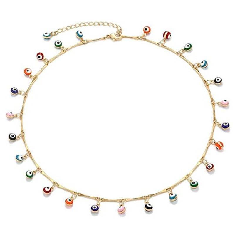 Explosive style dripping oil color necklace fashion personality devil's eye collarbone chain handmade chain necklace female