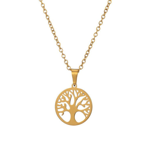 Stainless Steel Necklace Tree of Life Hollow Clavicle Chain Round Pendant Personalized Peace Tree Necklace
