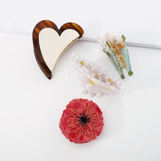 F431 Geometric net red fashion fun clip plate resin flower love cute girl heart plate hair clip