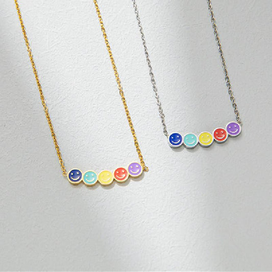 Small and colorful mini smiley necklace women's titanium steel cute rainbow smiley face does not fade high-end niche