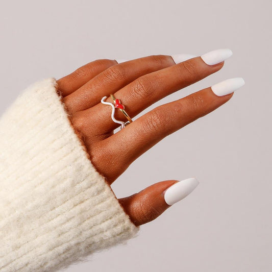 Classic Simple Fashion Ladies Creative Stainless Steel Open Heart Wave Adjustable Ring