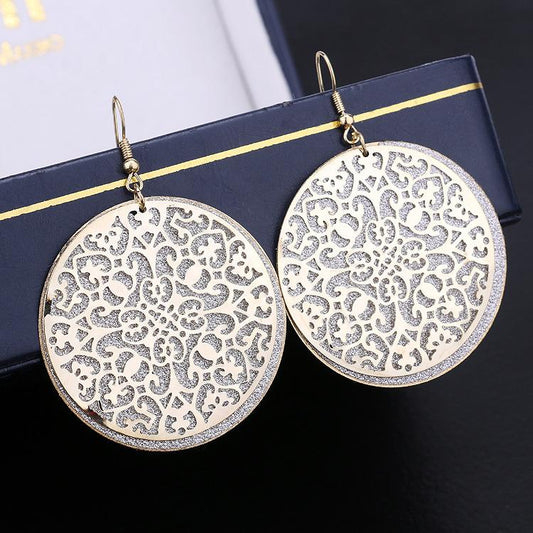 Palace exaggerated retro hollow flower earrings disc swing frosted star earrings of the same style