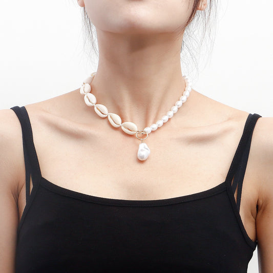 Jewelry beach casual hand-woven shell imitation pearl special-shaped pendant necklace female choker