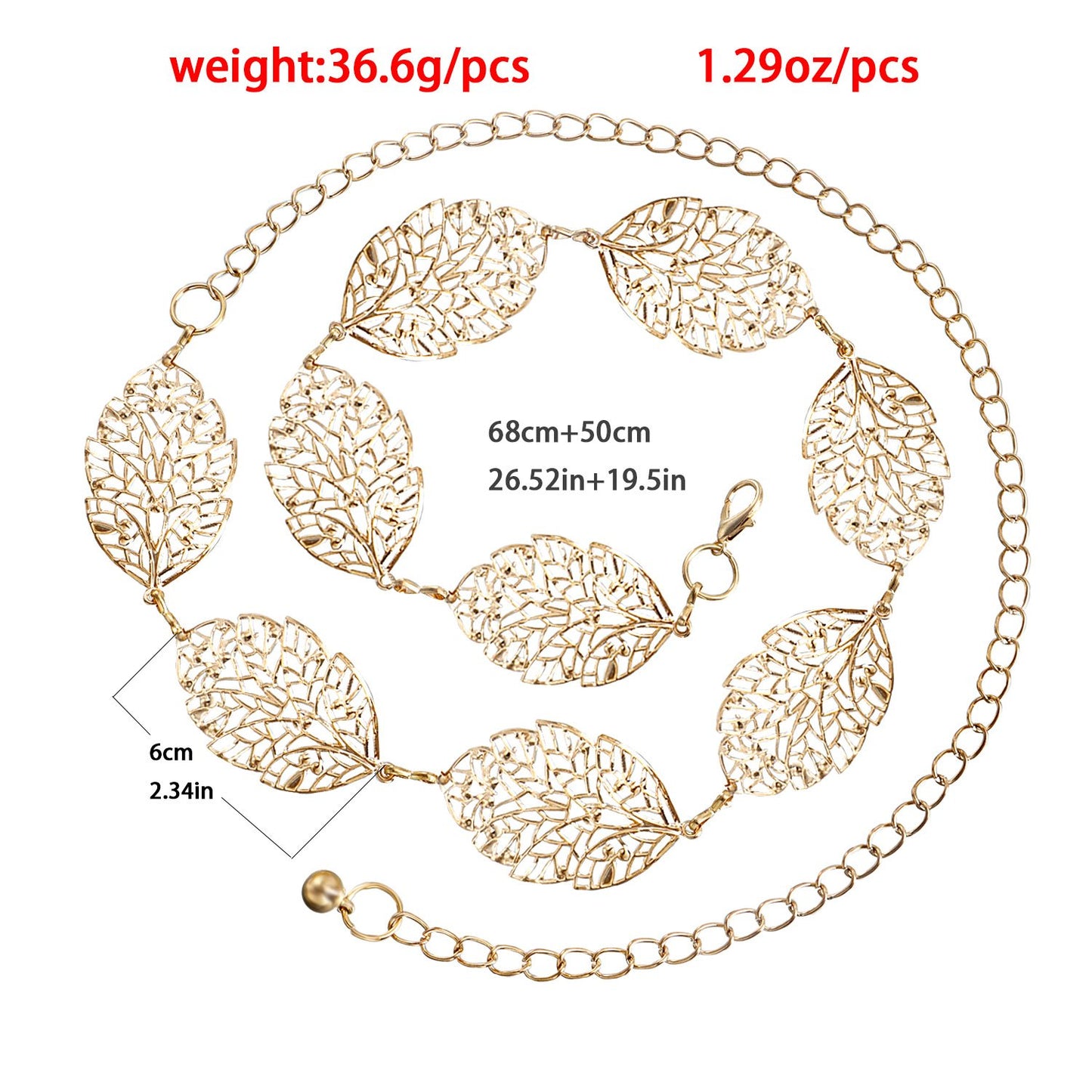 Women's Metal Belt Fashion Versatile Leaf Hollow Quality Decorative Dress Waist Chain Women