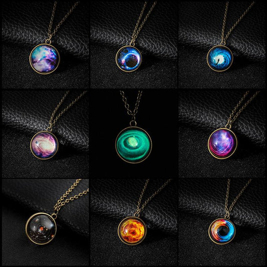 Double-sided glass ball luminous couple necklace Harajuku universe fantasy starry sky gemstone pendant jewelry
