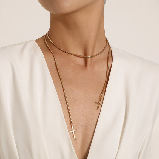Jewelry Personality Cross Snake Bone Chain Necklace Women's Fashion Trendy Cool Can Knotted and Wearable Necklace