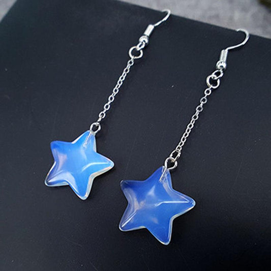 Five-pointed star opal earrings long section natural stone earrings net red hot style street stall jewelry live pet fan