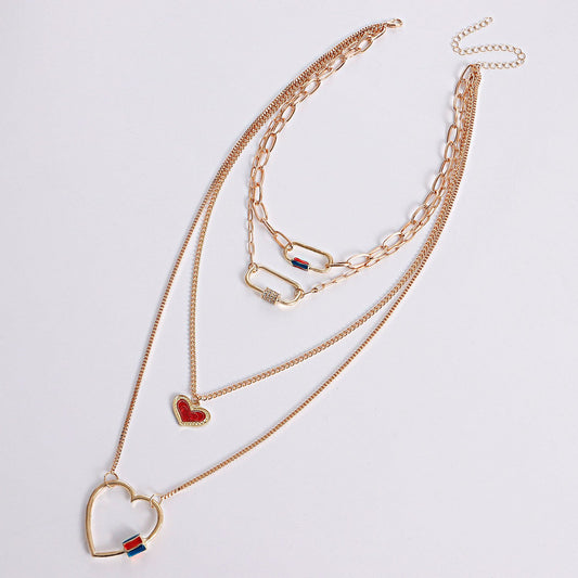Jewelry Geometric Drop Glaze Hollow Peach Heart Pendant Necklace Female Creative Punk Temperament Multilayer Necklace