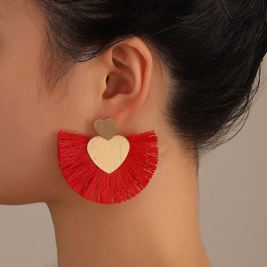 Heart Tassel Earrings Ins Fashion Bohemian Fan Earrings Female Ethnic Earrings