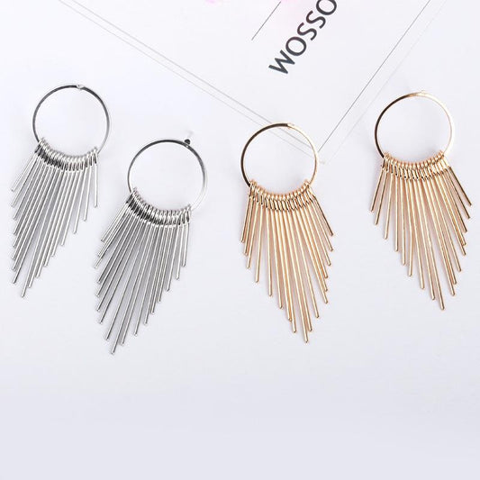 Circle multi-layer long and short tassel stud earrings retro fashion earrings