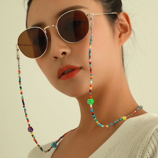 Jewelry colorful flower pattern soft pottery bead glasses chain ladies personality fashion mask non-slip lanyard