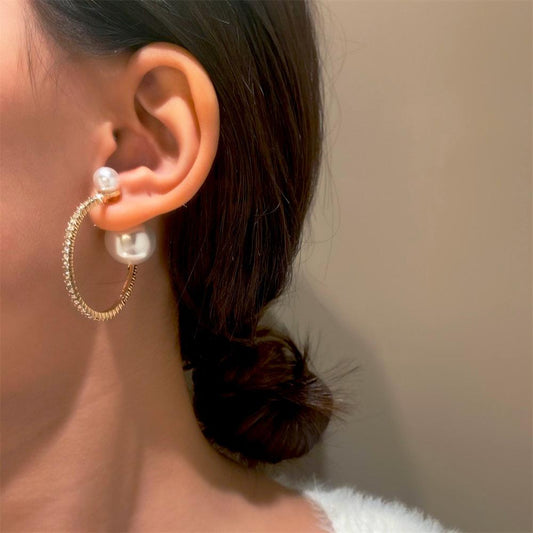 Exaggerated diamond-encrusted pearl earrings women's fashion light luxury niche design geometric big earrings net red earrings trend