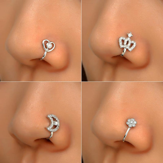 Creative non-perforated U-shaped nose clip copper inlaid zircon star heart crown nose ring false nose decoration puncture jewelry