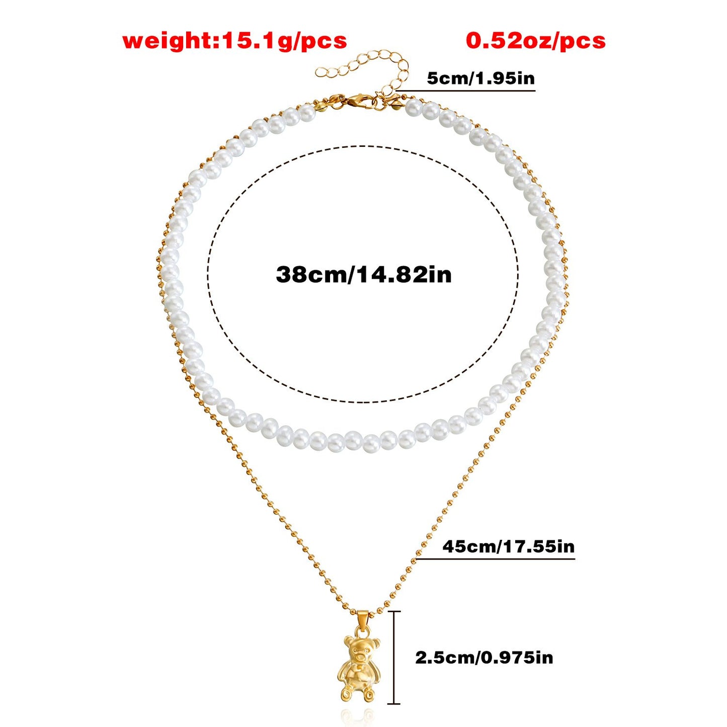 Jewelry Double Beaded Imitation Pearl Bear Pendant Necklace Women