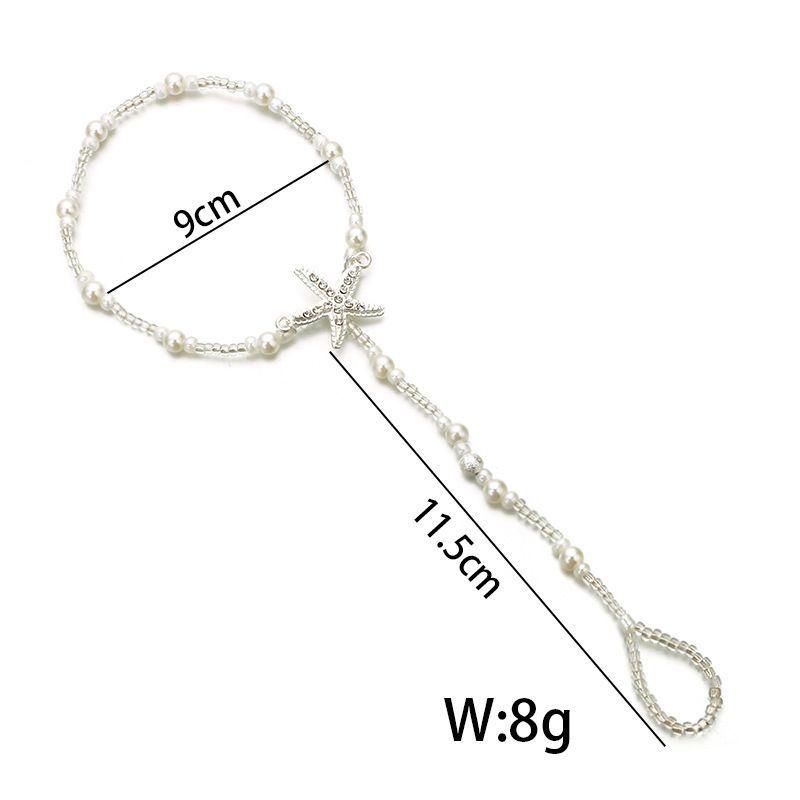 Trend Explosive Rhinestone Starfish Pearl Finger Elastic Anklet Bridal Foot Jewelry