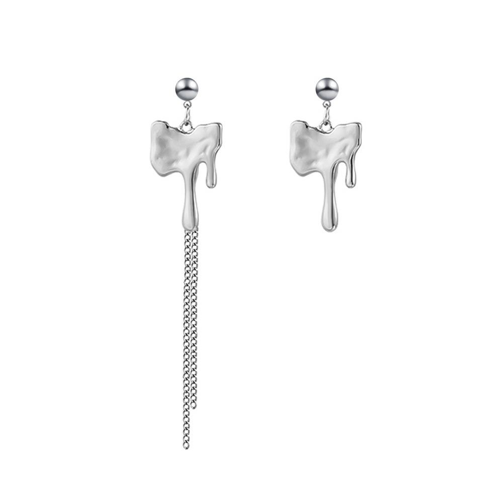 Fashion special-shaped metal asymmetric earrings female niche design temperament versatile lava tassel earrings earrings
