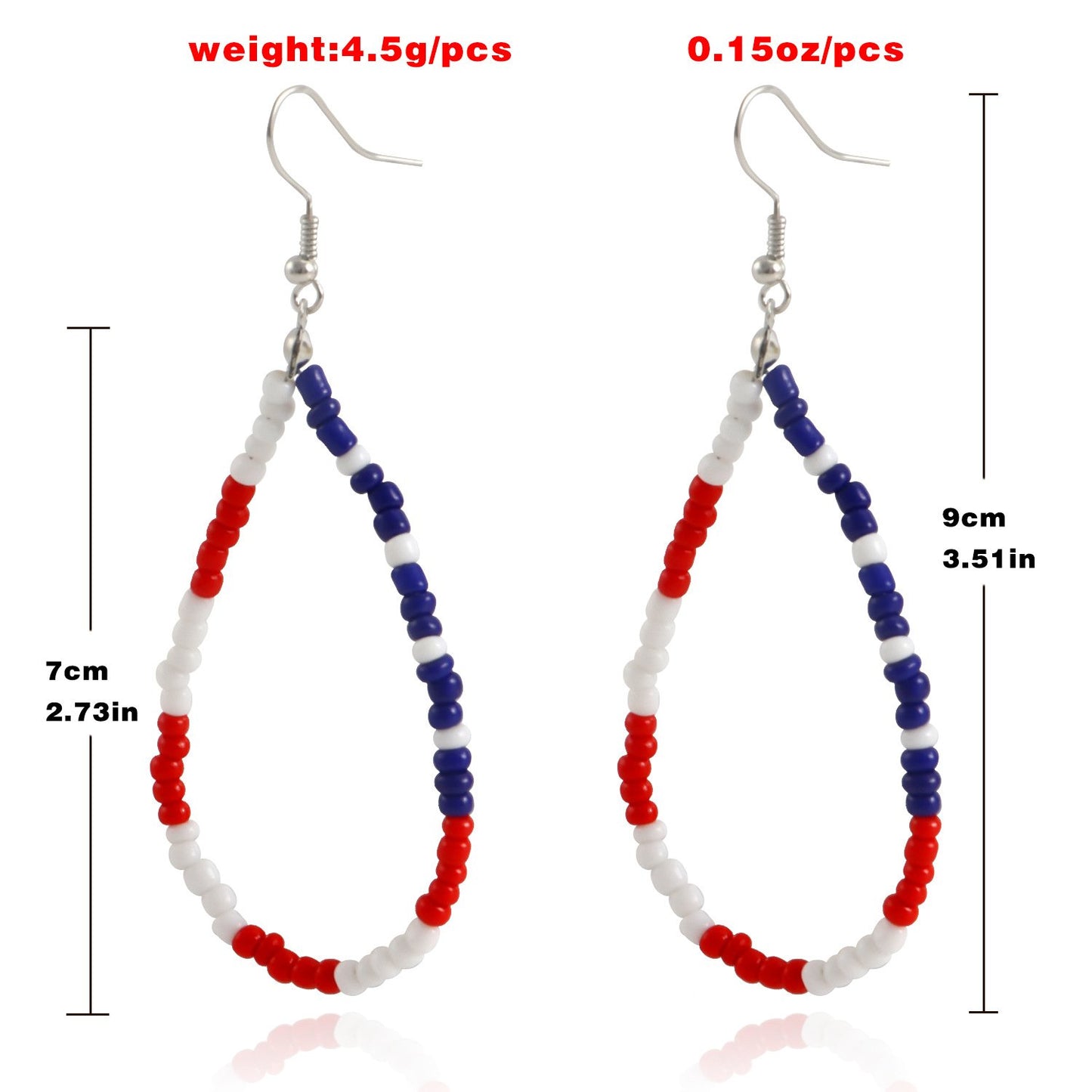 Jewelry hand-woven blue, red and white rice beads geometric drop-shaped pendant all-match earrings earrings