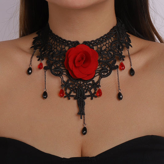N9573 Dark Lolita Necklace Rose Lace Gothic Sexy Exaggerated Geometric Necklace Female