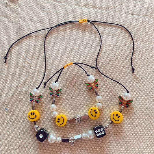 Pearl Smiley Clavicle Chain Hip Hop Necklace Accessories Jewelry