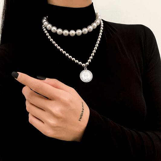 Jewelry Temperament Simple Imitation Pearl Set Necklace Personality Hip Hop Bead Chain Portrait Necklace