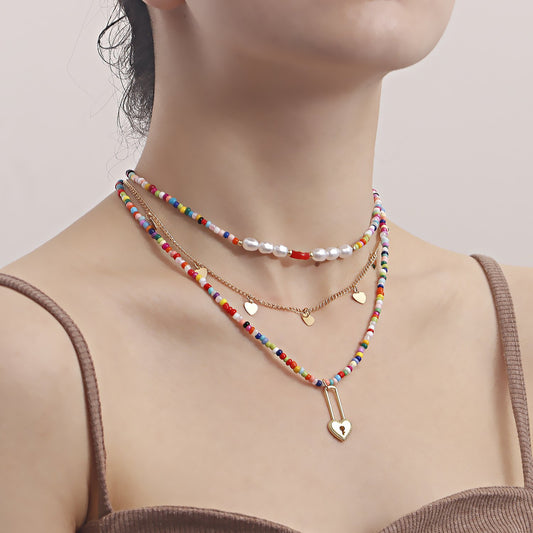 Jewelry Bohemian Ethnic Handmade Necklace Personality Rice Beads Creative Heart Necklace Necklace