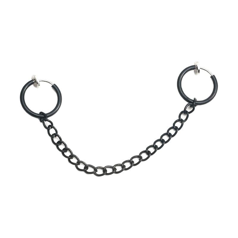 Personalized chain ear clip single long tassel holeless ear hanging hip-hop trend metal copper earring couple