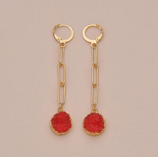Fashion Retro Resin Bezel Earrings Long Chain Earrings Women Accessories