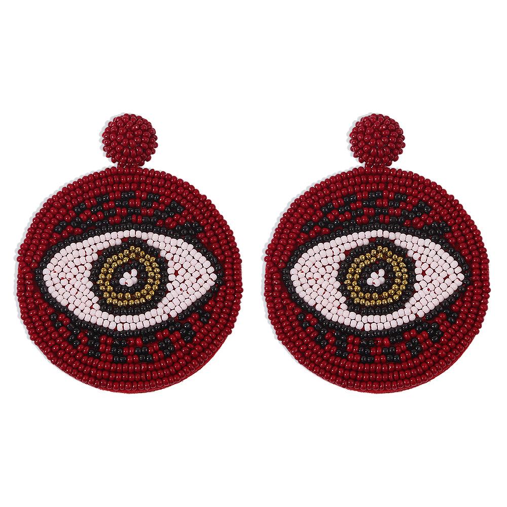 E1321 Bohemian Ethnic Earrings Devil's Eye Creative Rice Bead Earrings Exaggerated Geometric Earrings For Women