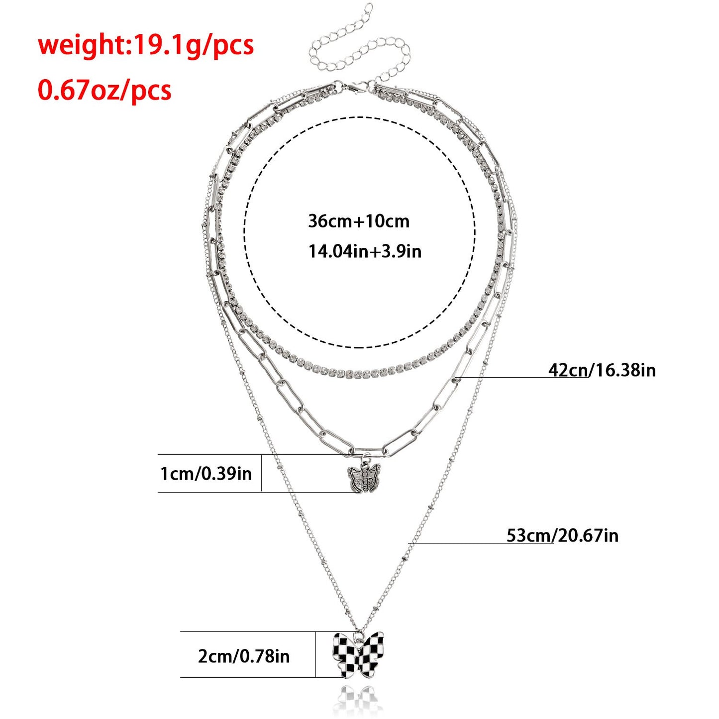 Jewelry Black and White Grid Butterfly Claw Drill Set Necklace Women's Street Shooting Exaggerated Butterfly Clavicle Chain Necklace
