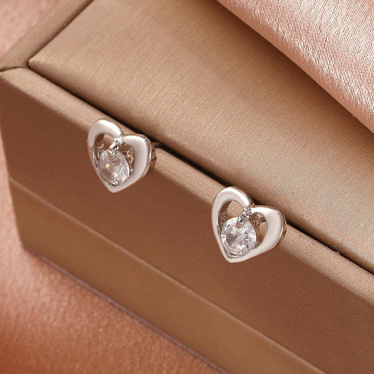 Simple love earrings fashion metal zircon peach heart earrings Dongdaemun earrings for women