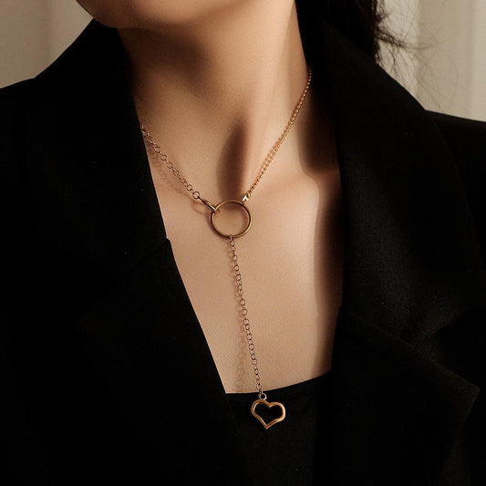Stainless Steel Gold Love Circle Necklace Temperament Light Luxury Clavicle Chain Titanium Steel Never Fading Chain