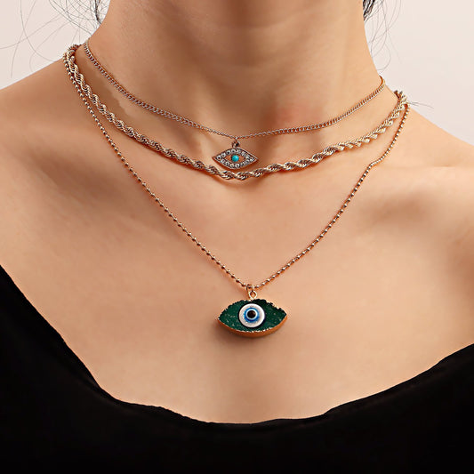 Explosive style fashion creative niche necklace devil's eye hip-hop twist chain choker stacked necklace female